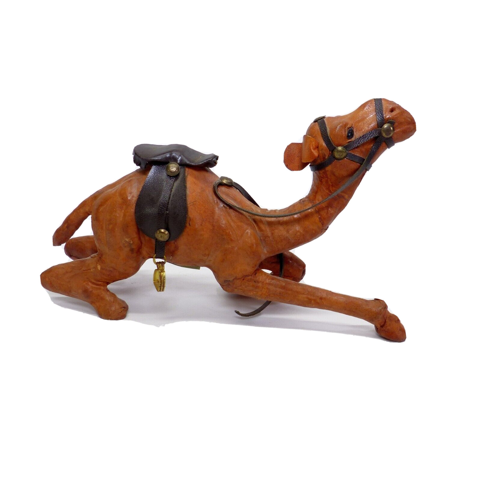 Nativity Camel Figure Statue With Saddle & Stirrups Handmade Leather Wrapped Vtg
