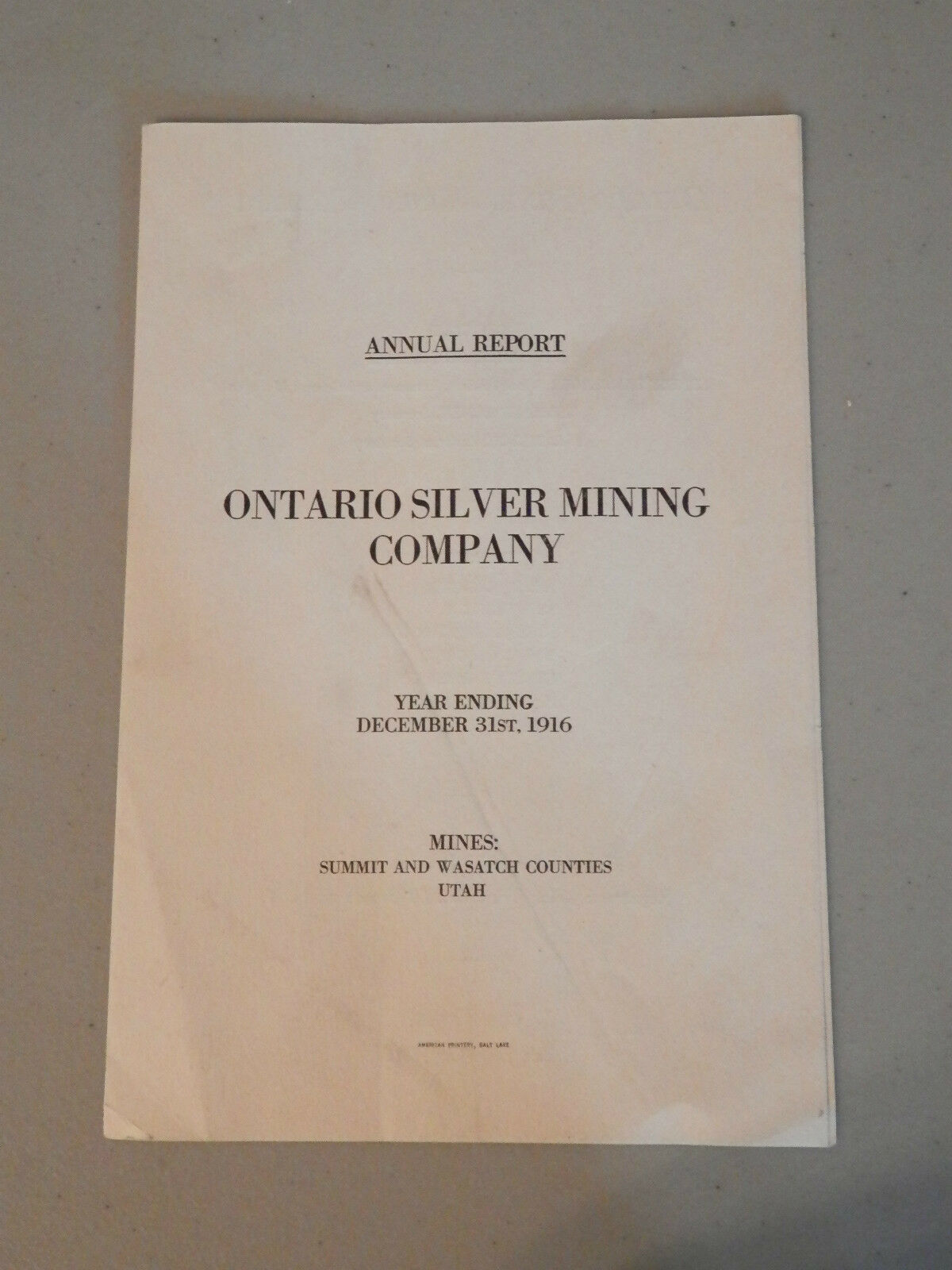 Ontario Silver Mining Company 1916 Annual Report