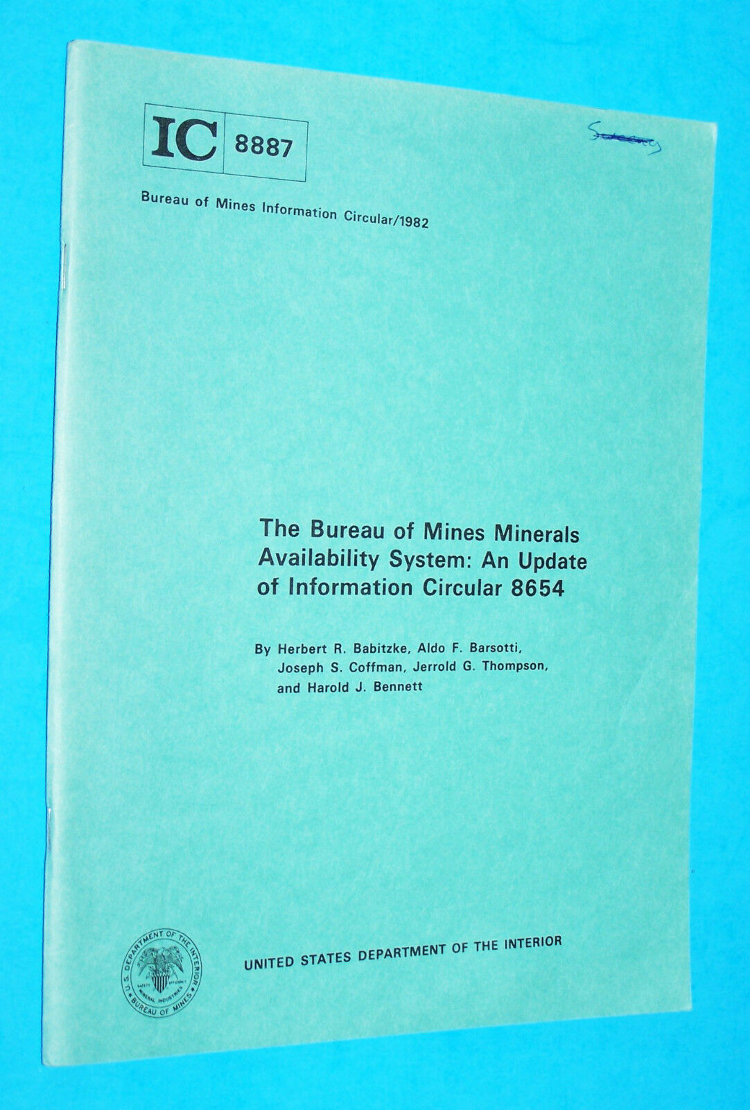1982 Update Circular Ic 8887/8654 "bureau Of Mines Minerals Availability System"