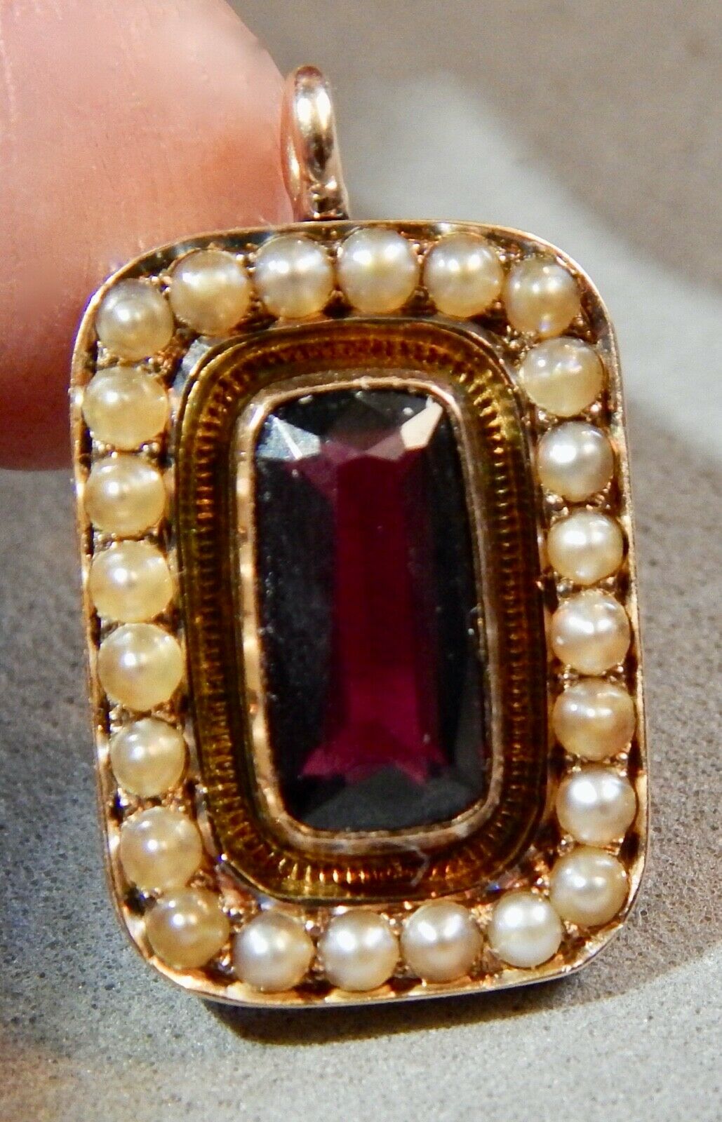 Ca.1900 Antique Victorian 14k Yellow Faceted Garnet/seed Pearl Accent Pendant Nr