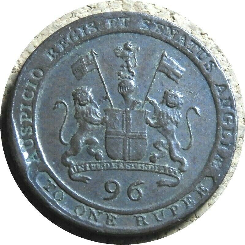 Elf India British Madras Presidency 1/96 Rupee 1/2 Dub 1797 Lion