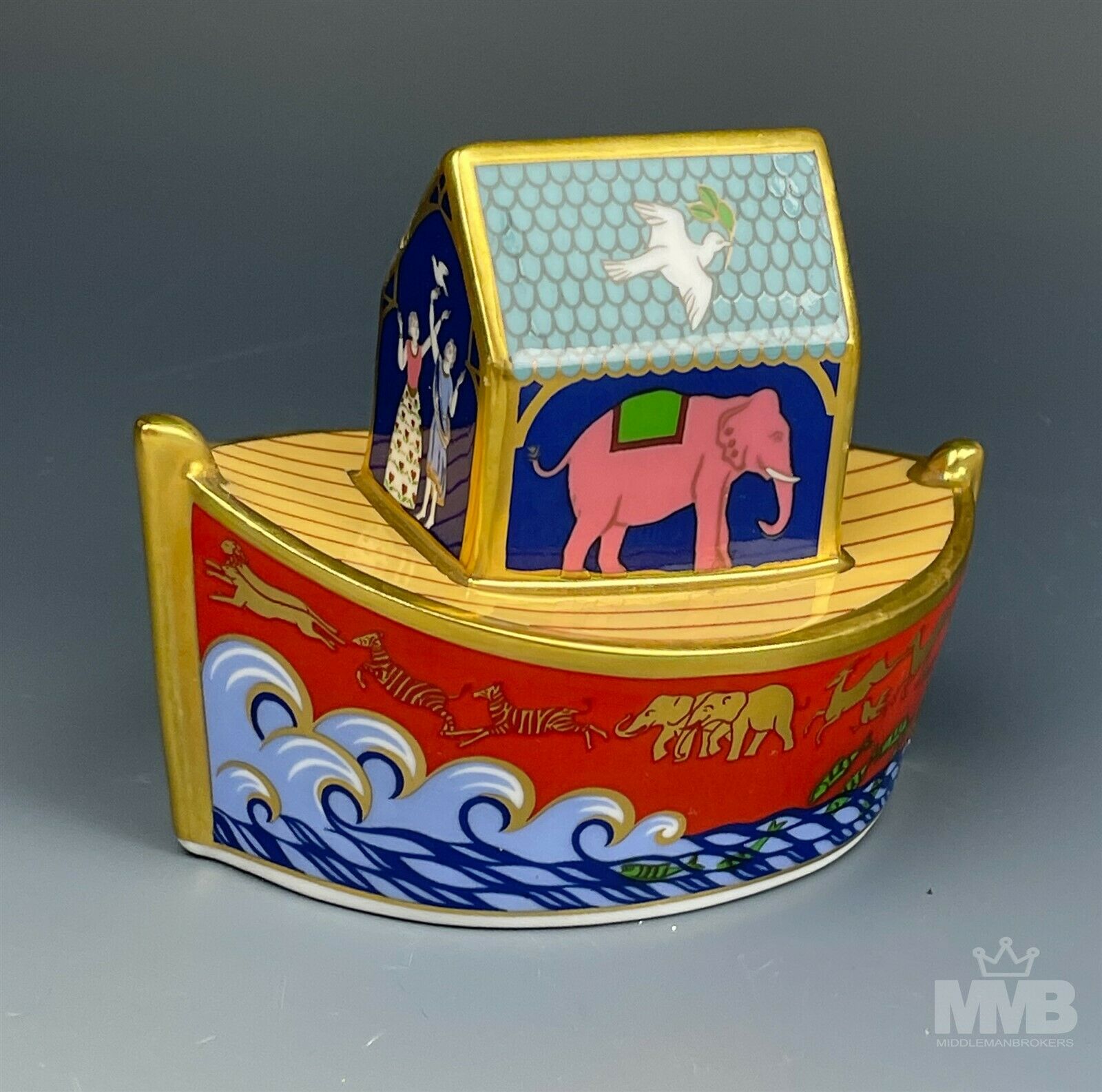 Royal Crown Derby English Bone China Noah's Ark Figurine Desk Paperweight Hds