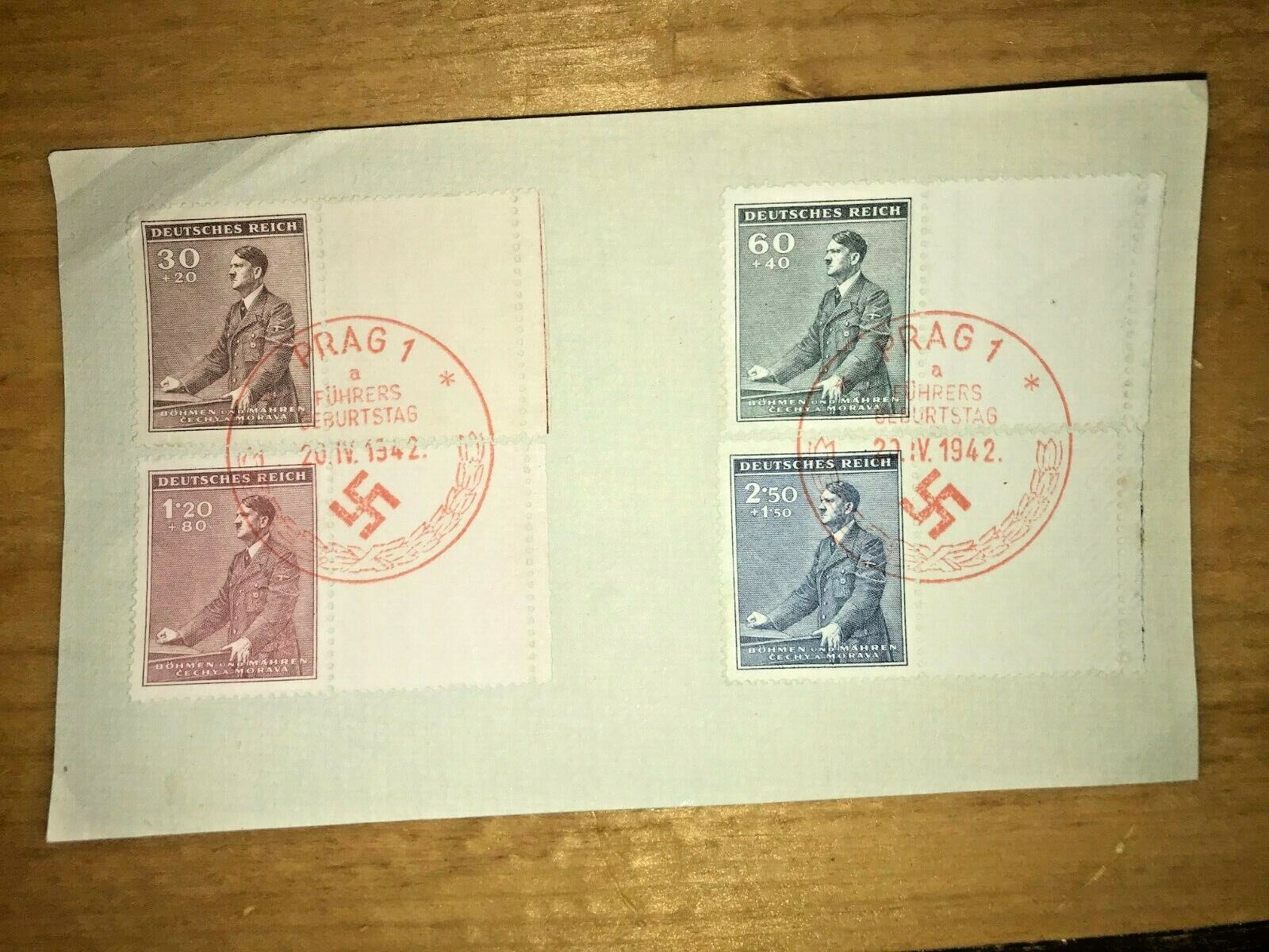 1942 Bohemia Hitler's Birthday Semi-postal Set (4 Val) Prague Swastika On Piece