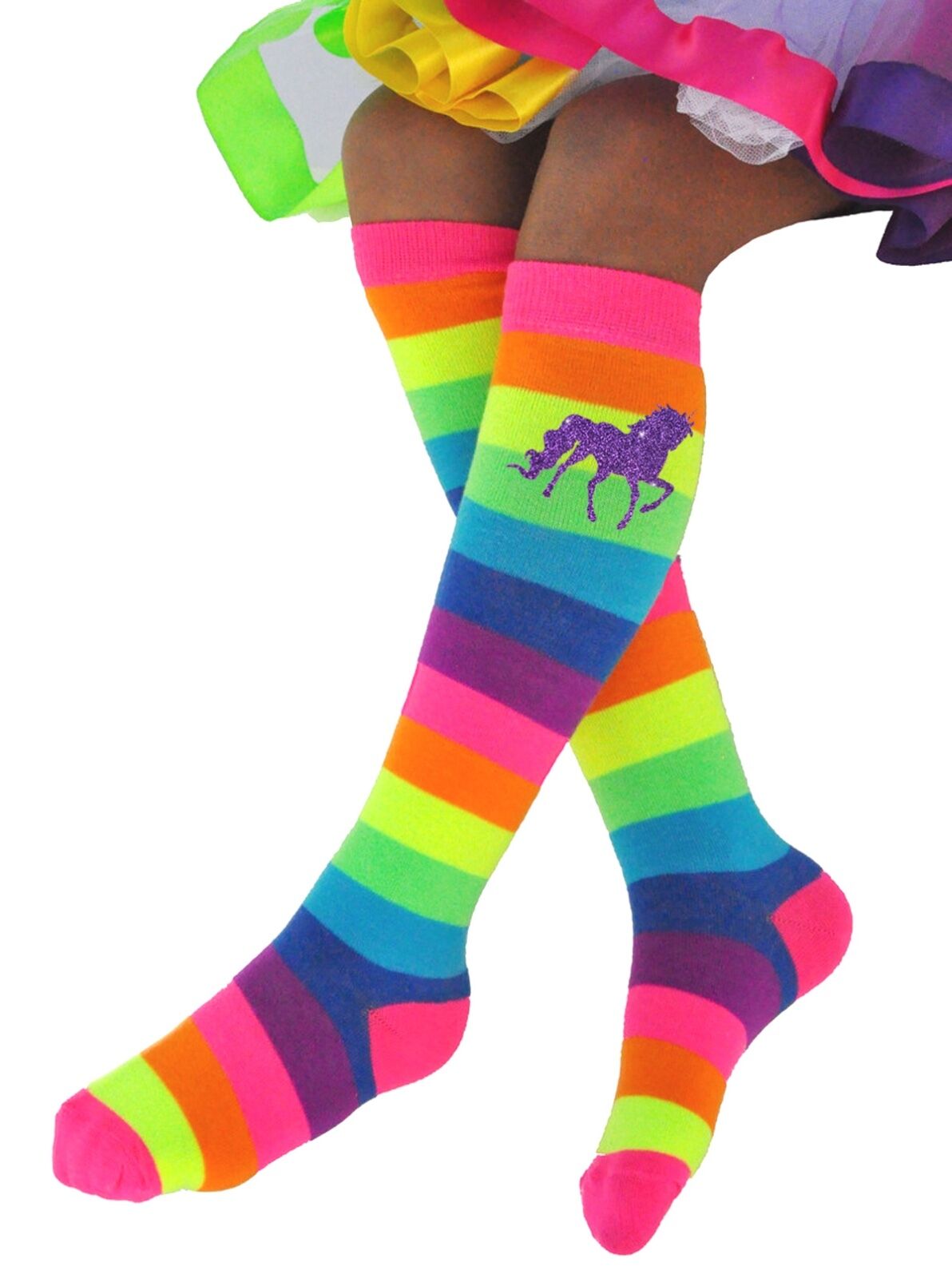Bubblegum Divas Girls Rainbow Knee High Socks Unicorns Toddler Kids Shoe Sz 4-11
