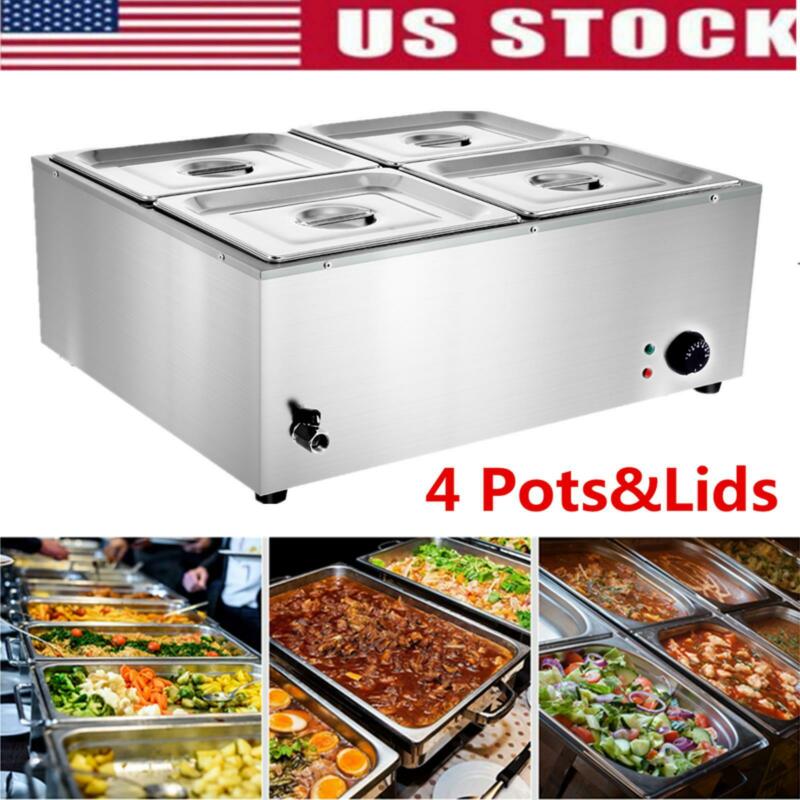 Commercial Food Warmer Bain Marie Steam Table Countertop 4 Pots Soup Station Us