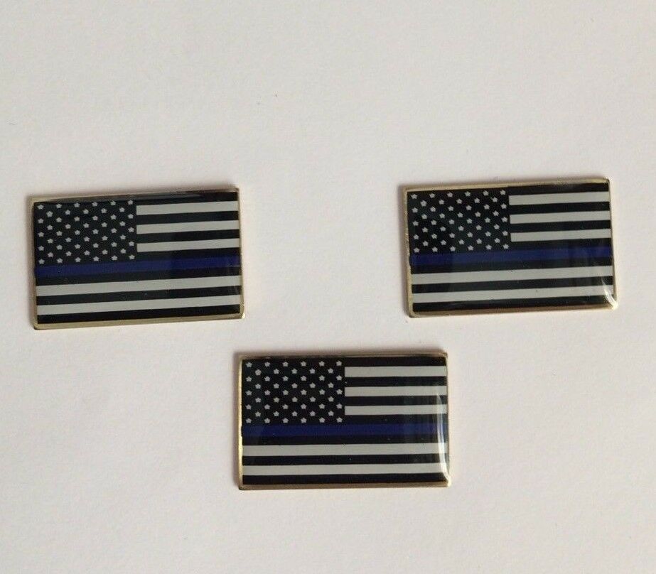 Lot Of 3 Thin Blue Line Usa Flag Lapel Pin Police Blue Lives Matter  *usa Made*