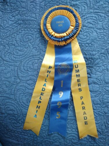 1995 Large Blue And Yellow Mummers Parade Aide Ribbon Badge