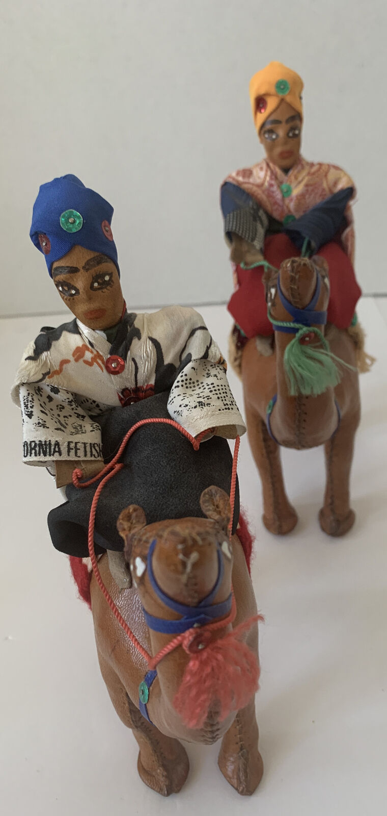Two Vintage Leather Camels With Riders Boho Decor