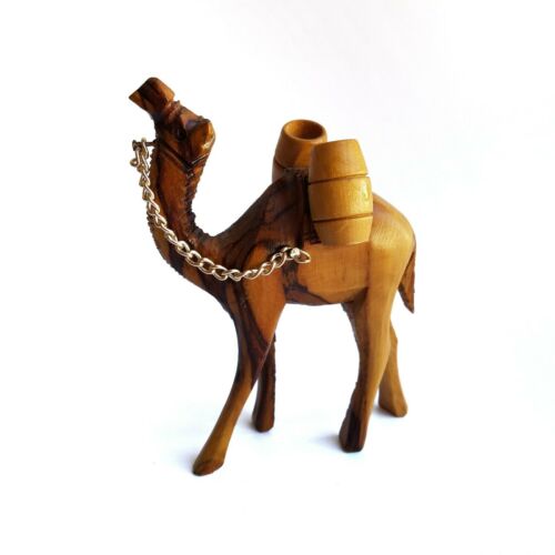 Hand Carved Olive Wood Camel Figurine Ornament From Jerusalem With Chain 4"× 3"