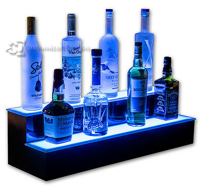 30" 2 Step Tier Led Lighted Shelves Illuminated Liquor Bottle Display Free Ship