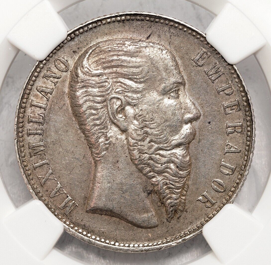 1866, Mexico, Maximilian I Of Austria. Rare Silver 50 Centavos Coni. Ngc Au-58!