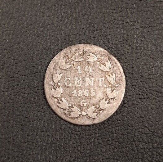 1865 G Mexico Maximilian 10 Centavos Silver Coin Scarce!
