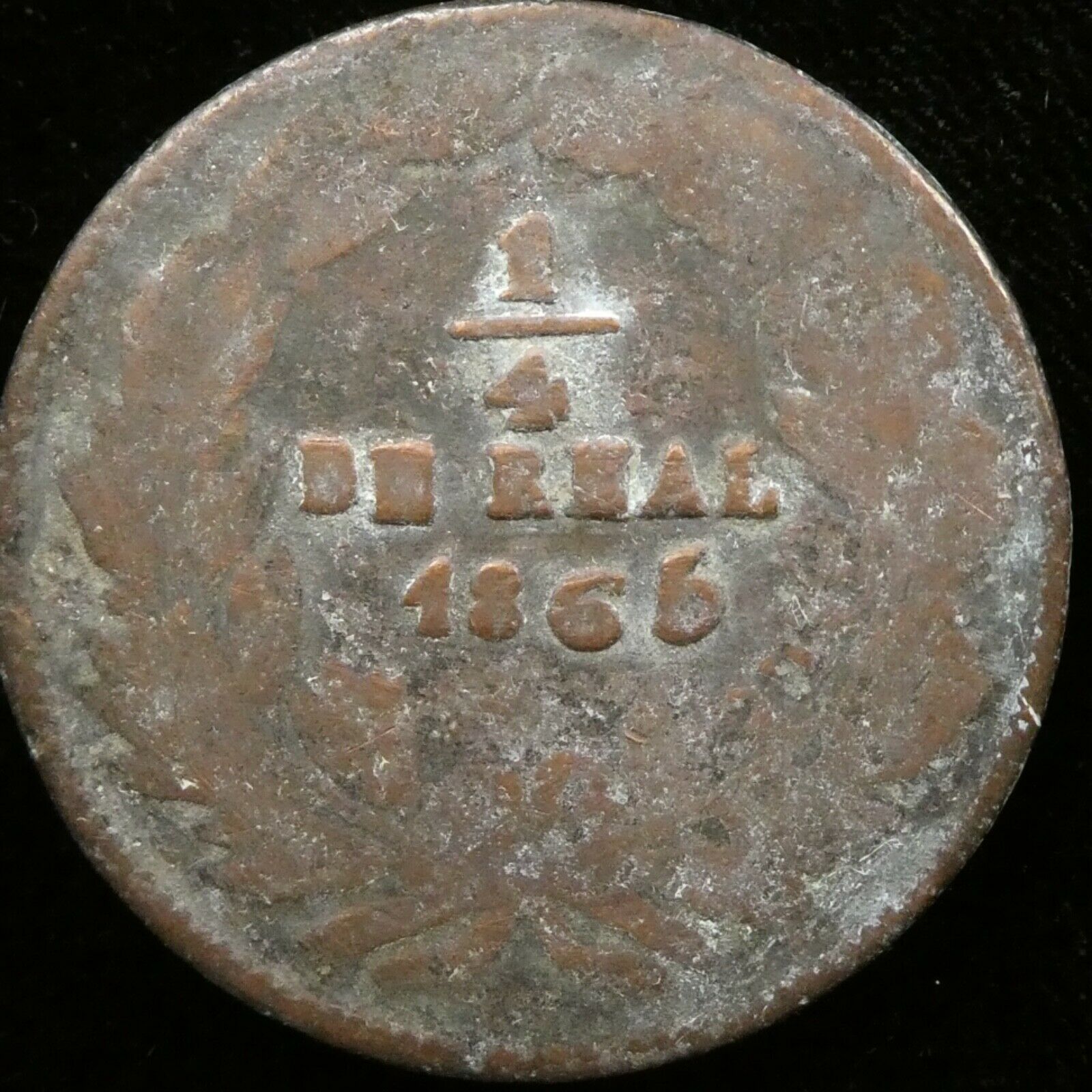 1866 Mexico 1/4 Real Copper Chihuahua Km 344 Db#170 (c133)