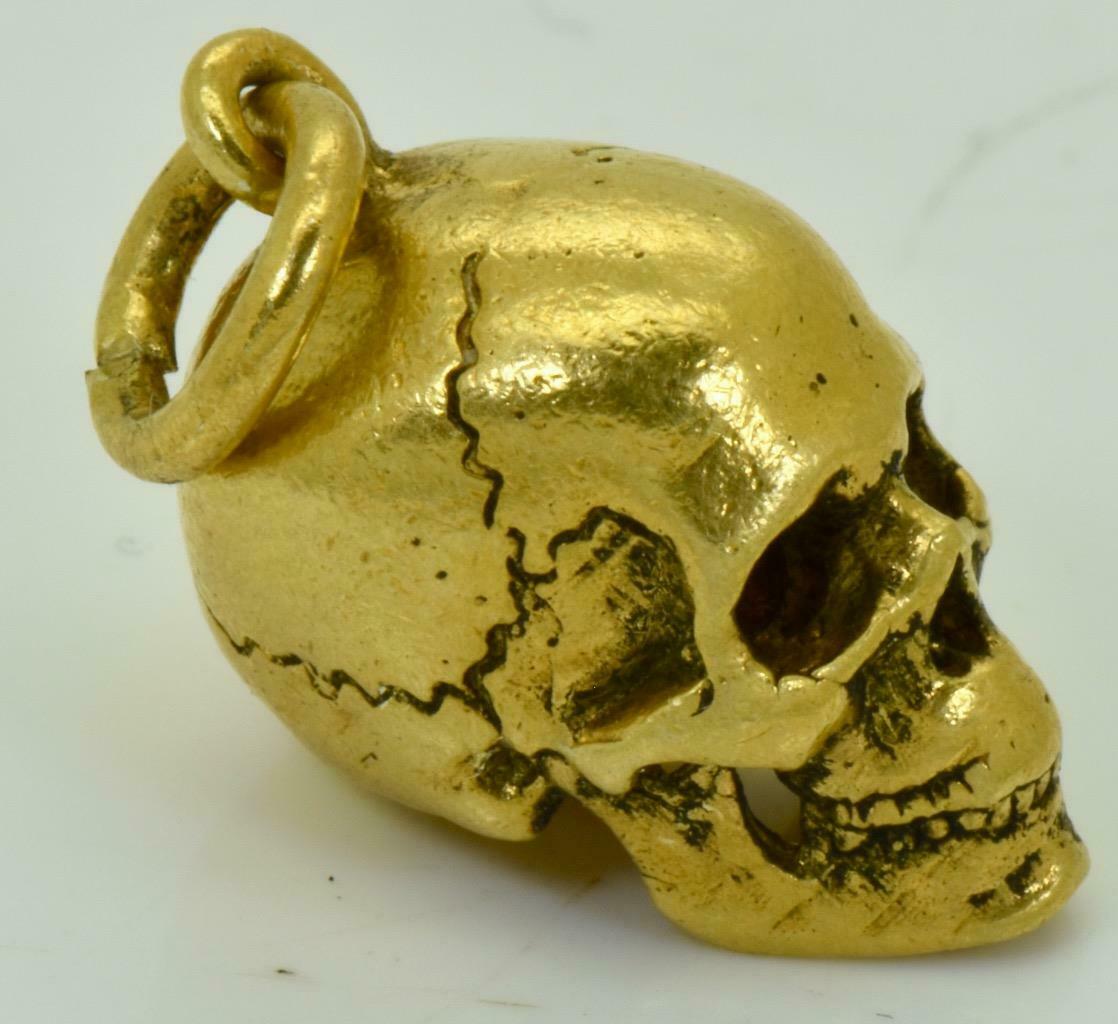Antique Victorian Gold Plated Sterling Silver Skull (bracelet)charm Fob Pendant