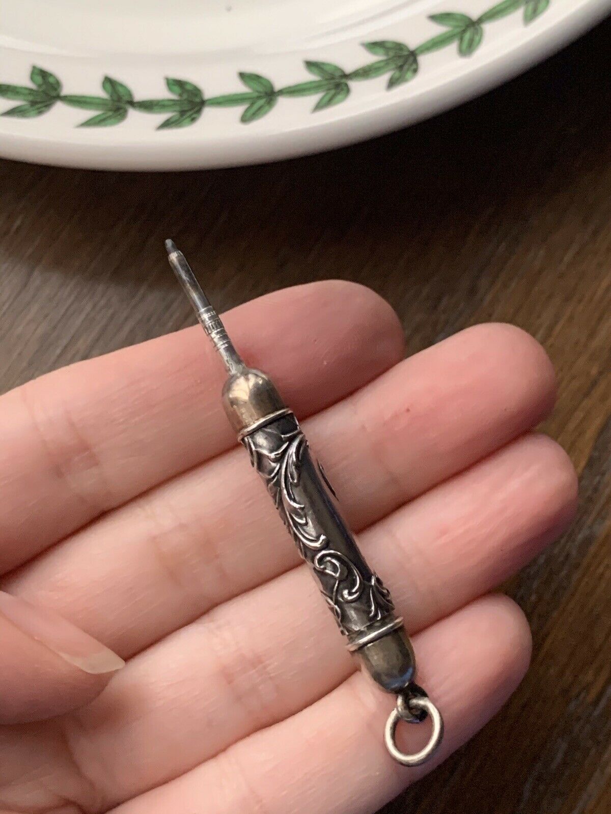 Mini Solid Silver French Chatelaine Twist Pencil Pendant Rococo Louis Xvi Works!