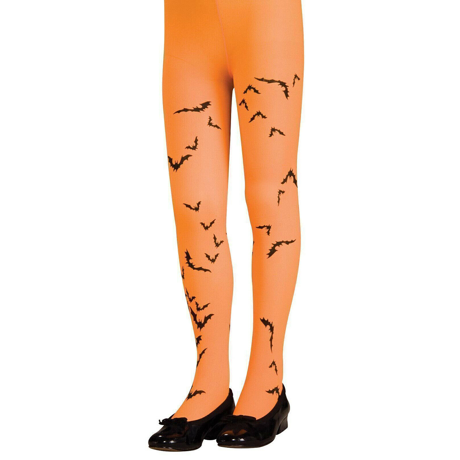 Girls Rubies Orange Black Bat Tights Full Foot Halloween Costume Accessory Large