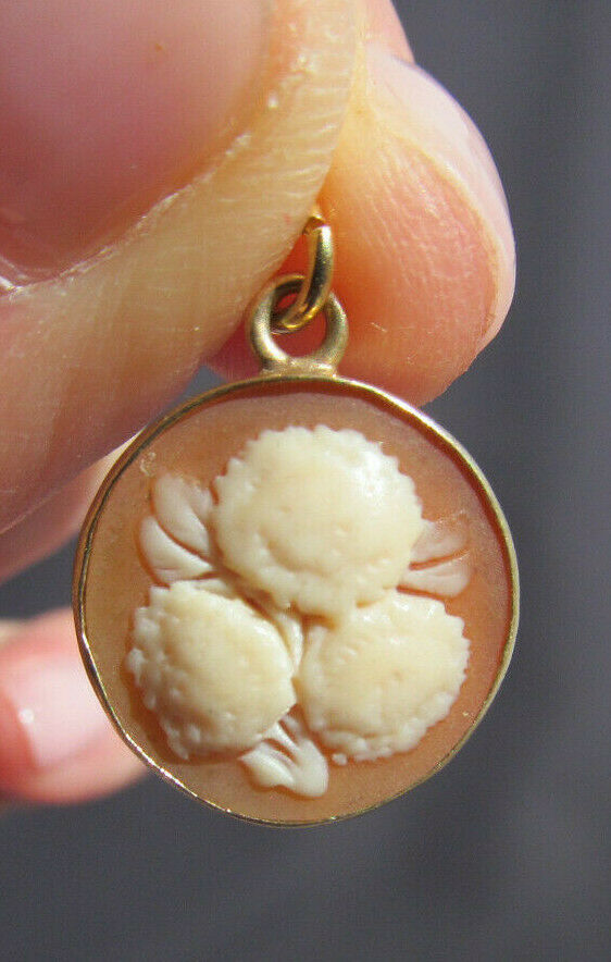 Antique Edwardian Victorian 14k Gold Shell Carved Cameo Flower Bouquet Pendant