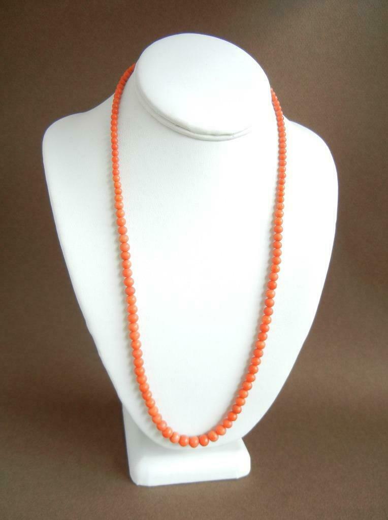 Antique Victorian 24" Necklace Graduated Salmon Coral Beads 10k Gold 24 Grams