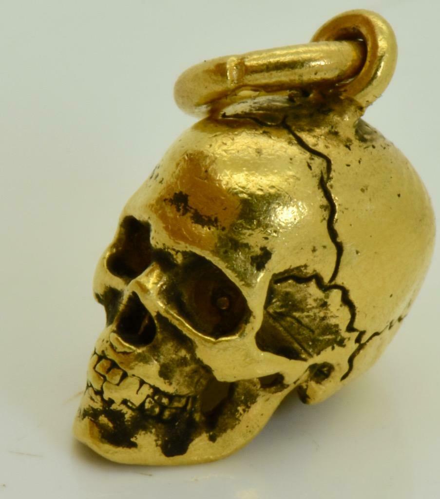 Antique Victorian Gold Plated Sterling Silver Skull Charm Fob Pendant