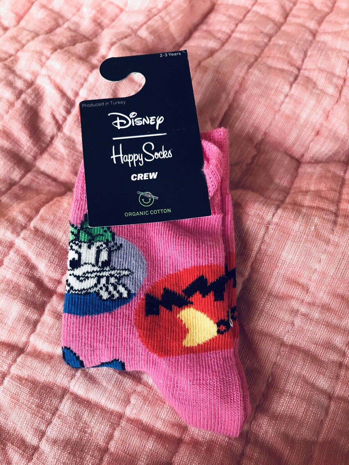 Disney Kids Happy Socks Daisy Minnie Mouse Pink Crew Size 2-3 Years-nwt!