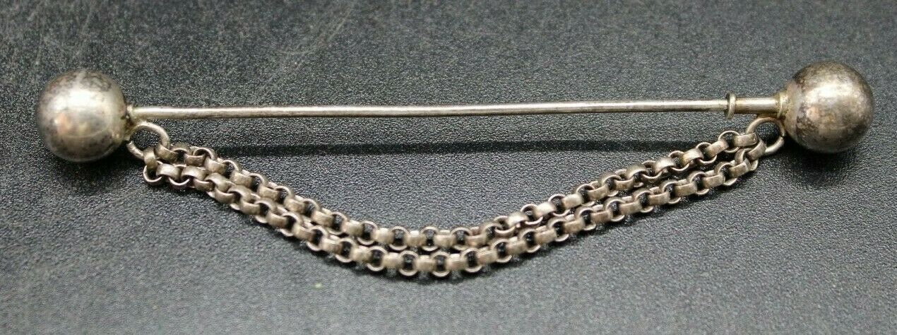 Antique Victorian Silver Tie Bar Chain Ball 89.3mm Long (l2f)